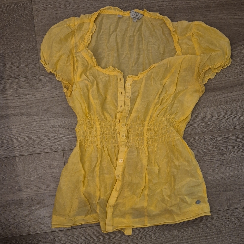 Guess Yellow Ruched Blouse